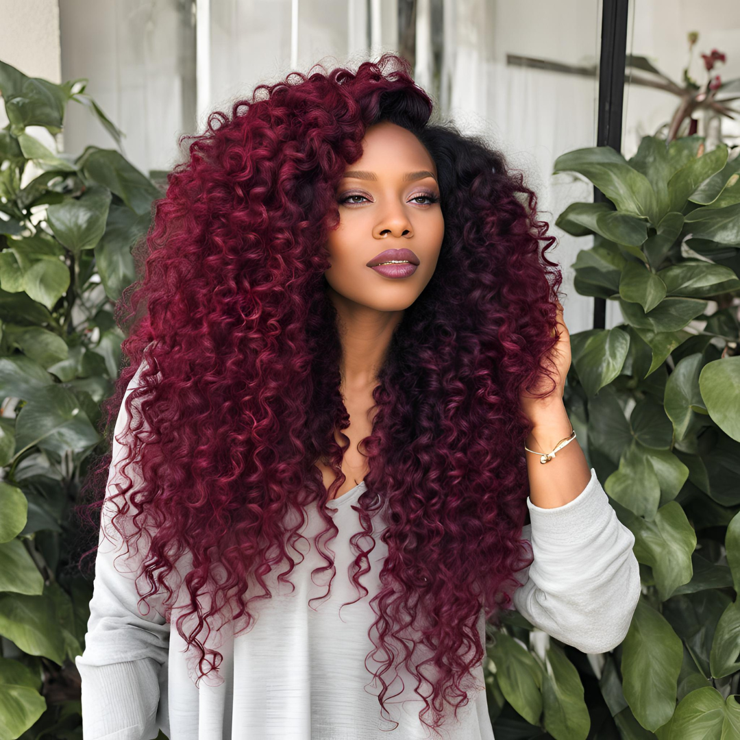 99J Burgundy Kinky Curly 5*5 /13*4 Transparent Lace Human Hair Wig