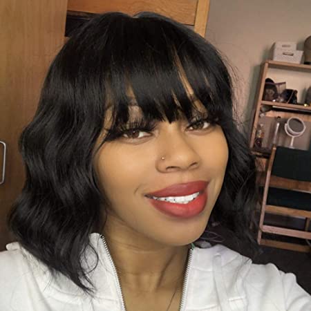 Short and Sassy Loose Wave Bob Wig with Bangs