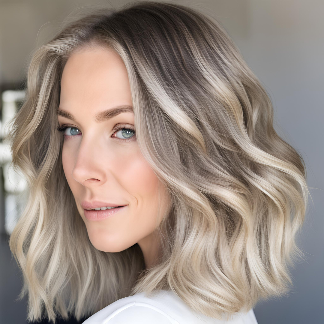 Balayage Ash Blonde Natural Wave 13x4 Lace Front Human Hair Wig