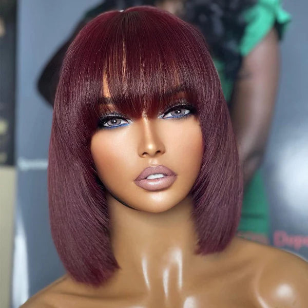 Wear and Go Burgundy Straight Bob With Bangs