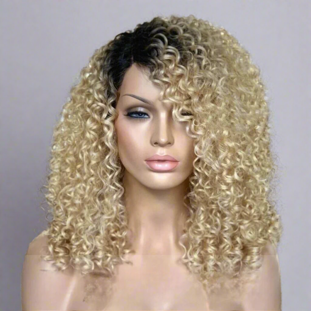 1b/613 Curly Lace front European Human Hair wig