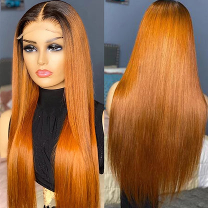 Ginger Ombre Straight 13x4 Lace Front Wig front and back view on mannequin showing full color dimension and texture