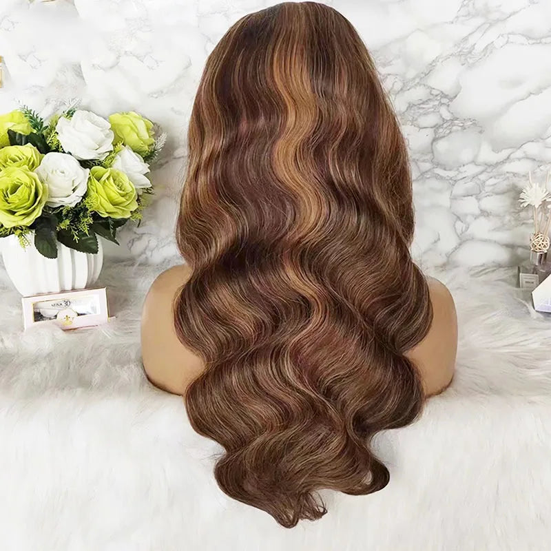 Honey Blonde Highlight Body Wave Lace Front Human Hair Wig