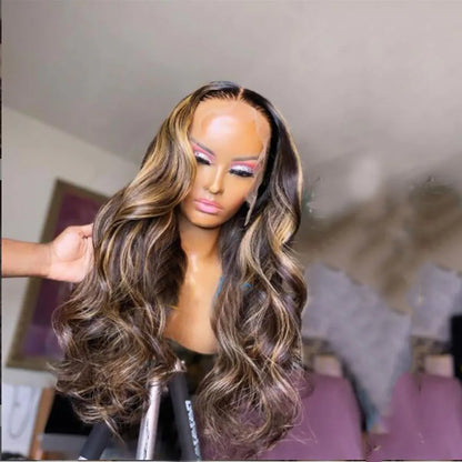 13x6 Natural Wave Honey Blonde Highlight Wig on mannequin highlighting premium quality and dimensional highlight color blend