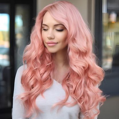 Pink Loose Wave Malaysian Human Hair Lace Front Wig