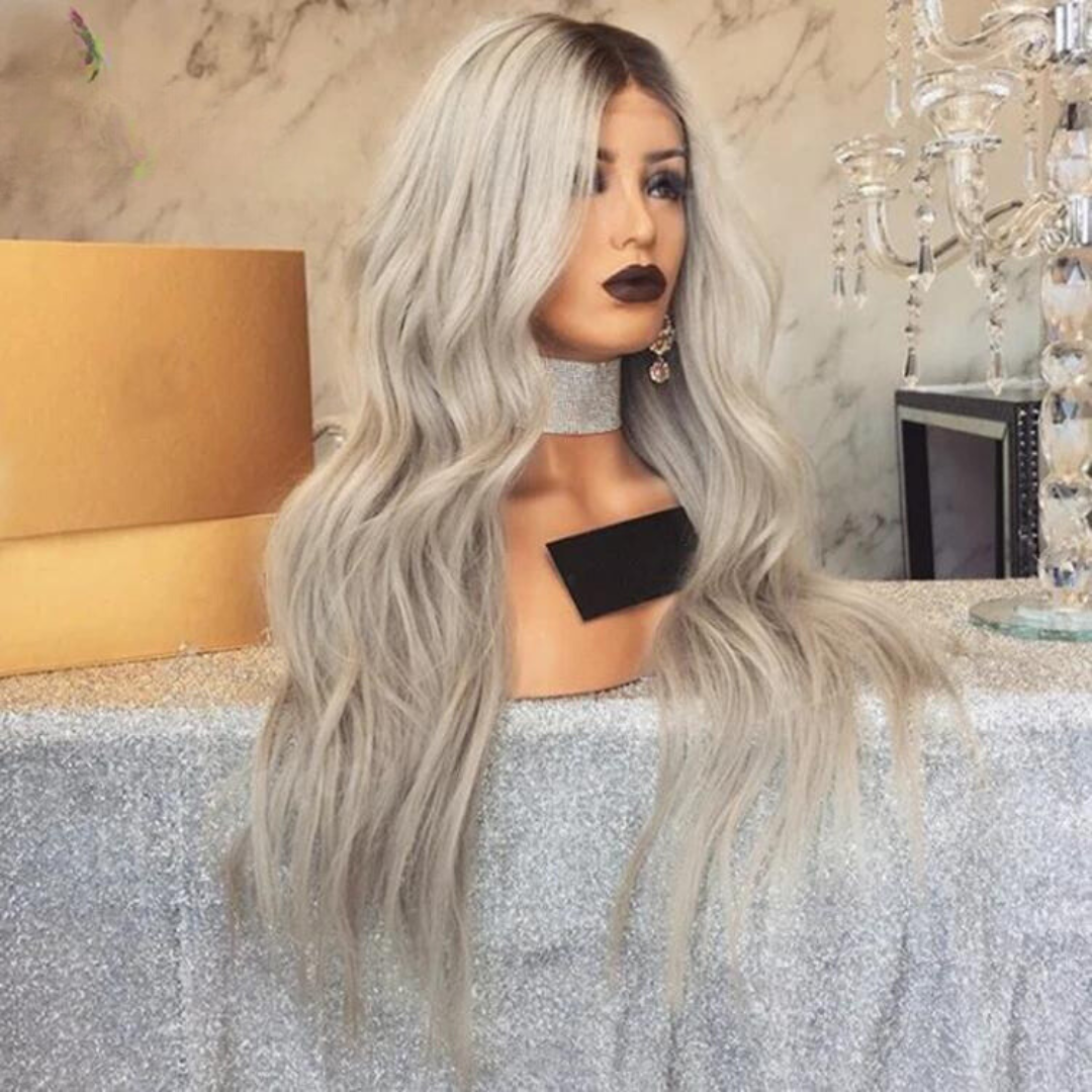 Ash Blonde Dark Root Wavy 13x6 Lace Front Human Hair Wig