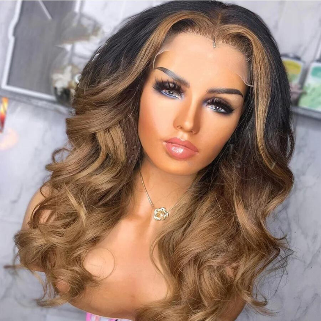 Ombre Honey Brown Loose Wave 13x4 Lace Front Human Hair Wig