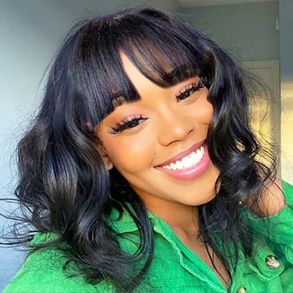 Short and Sassy Loose Wave Bob Wig with Bangs