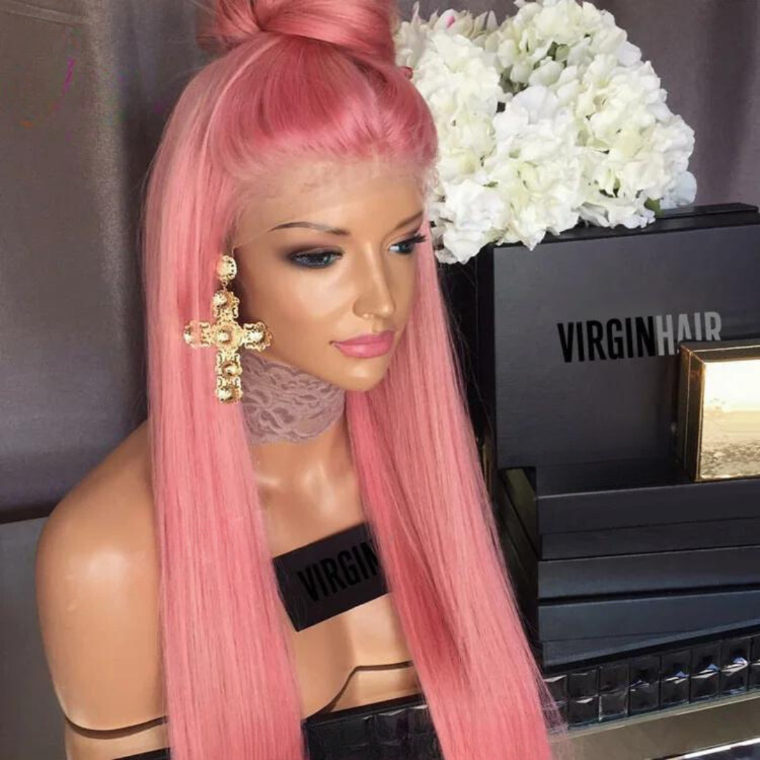 Straight Pink Lace Front Human Hair Wig