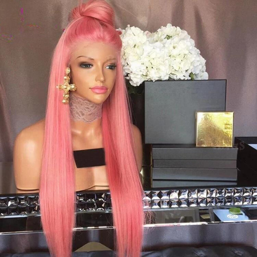 Straight Pink Lace Front Human Hair Wig