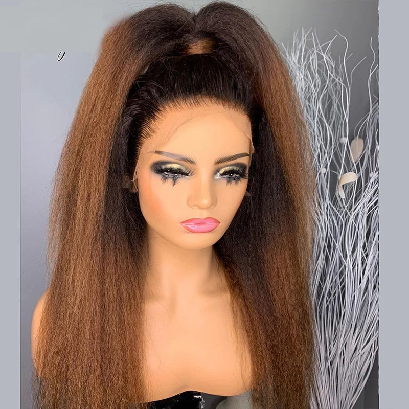 1B/30 Ombre Kinky Straight Transparent Lace Human Hair Wig