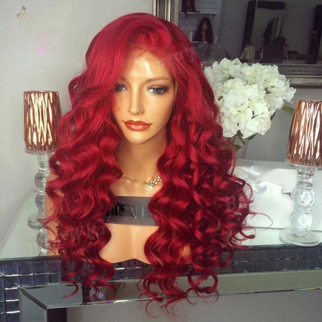 Red 13x6 Lace Front Straight Human Hair Wig