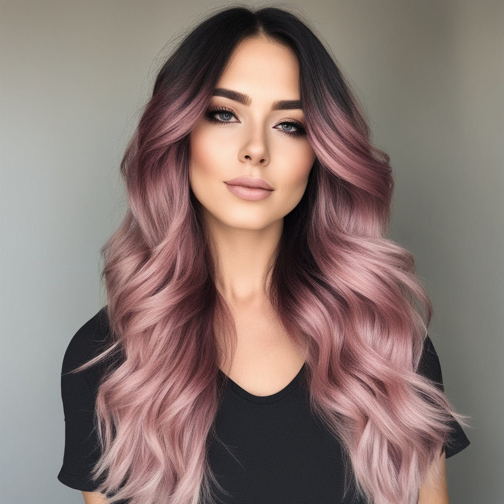 Ombre Rose Pink Straight Lace Front Human Hair Wig