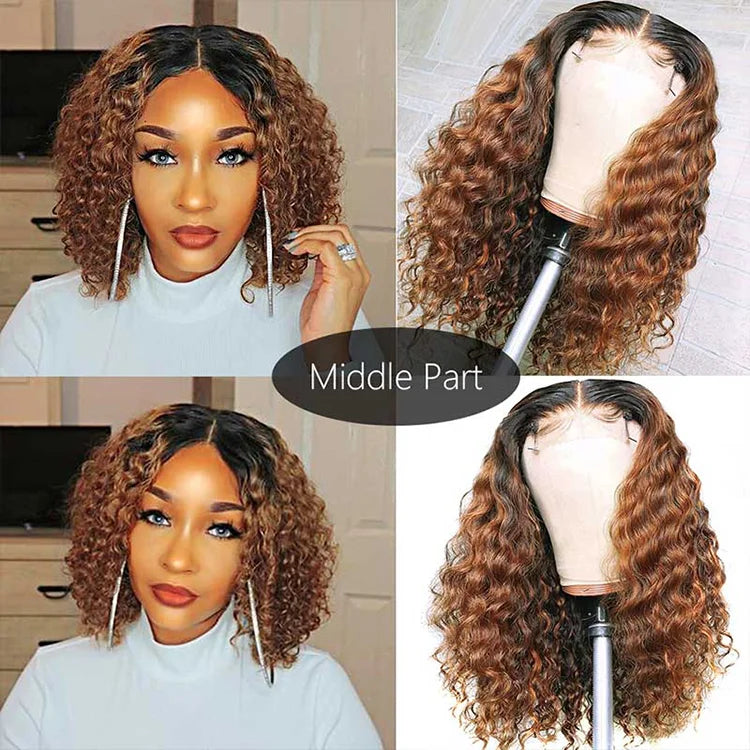 1B/30 Ombre Curly Lace Front Bob Human Hair Wig