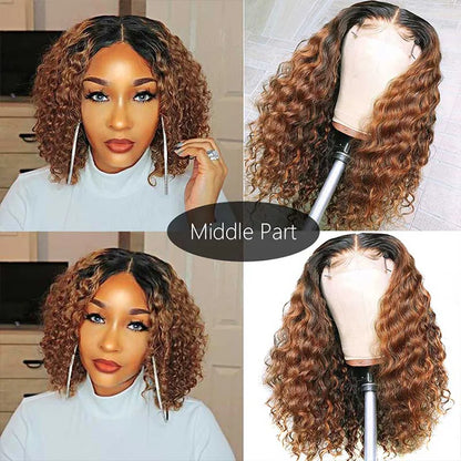 1B/30 Ombre Curly Lace Front Bob Human Hair Wig
