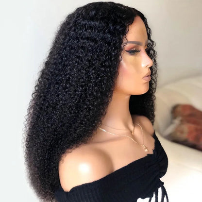 13x4 Natural Curly HD Lace Front Wig on mannequin side view highlighting Burmese curl pattern, HD Lace, and hair movement