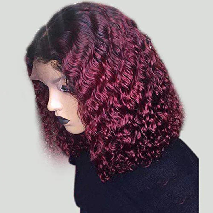 1B/99J Burgundy Ombre Curly Bob Lace Front Wig