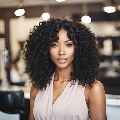Glueless Machine Made Afro Kinky Curly Wig with Bang