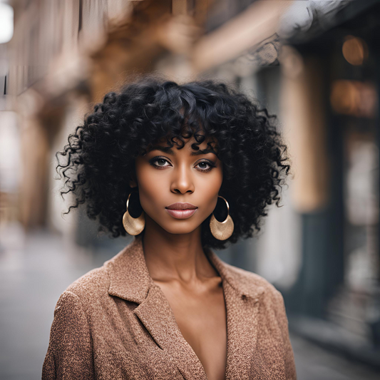 Glueless Machine Made Afro Kinky Curly Wig with Bang