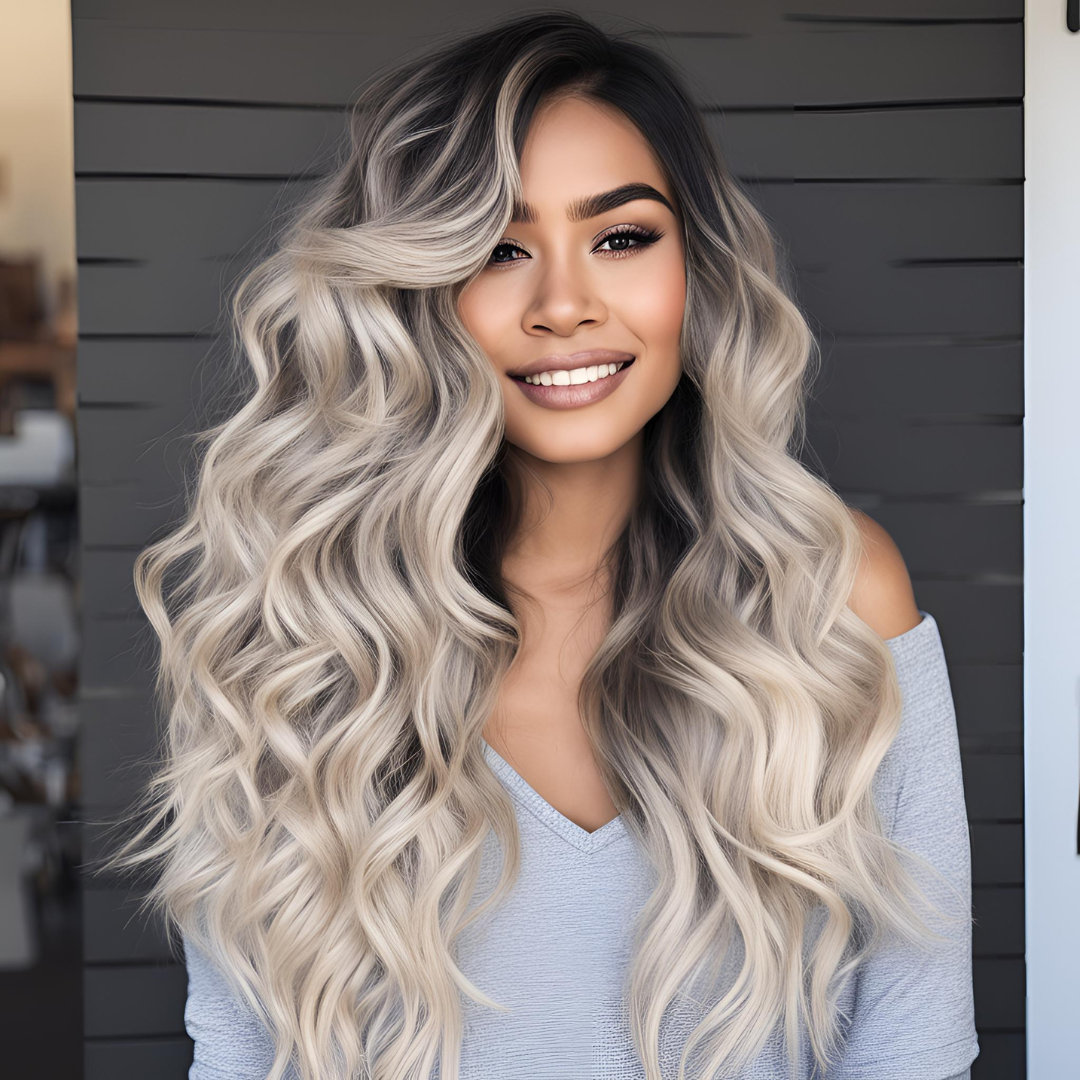 Ombre Ash Grey Full 250% Density Wavy Lace Front Human Hair Wig