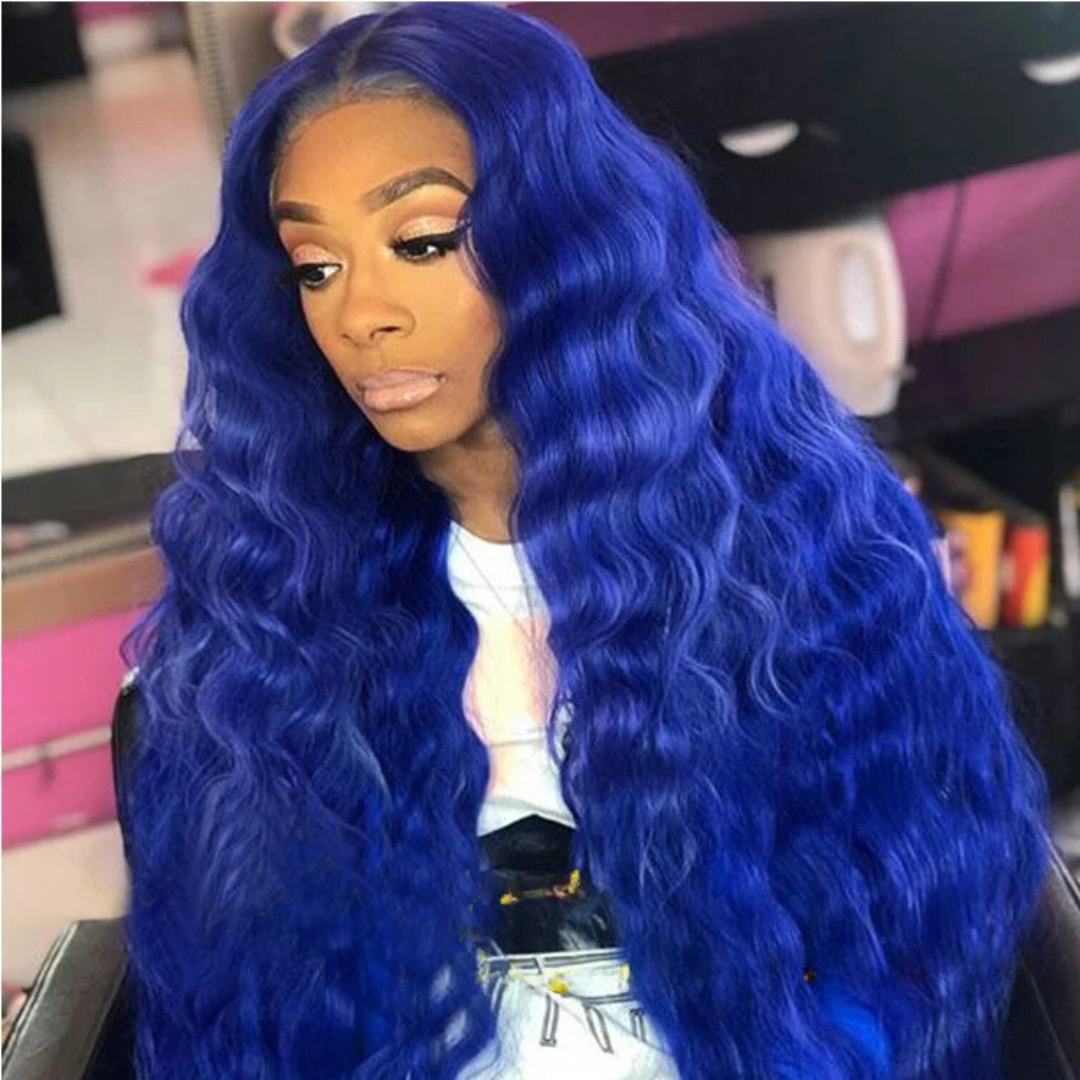 Blue Deep Wave lace front human hair wig