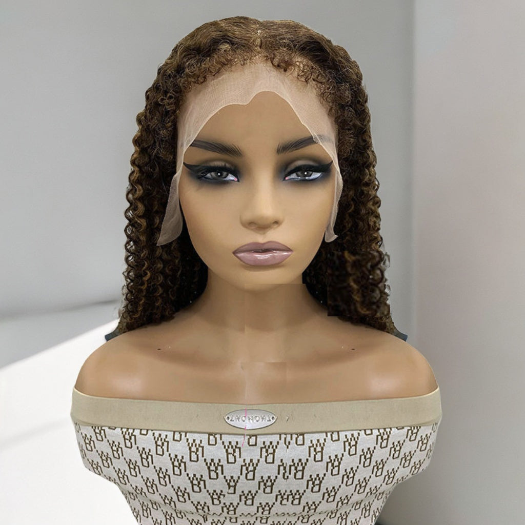 Honey Blonde Highlight 4C Hairline Kinky Curly Lace Front Wig