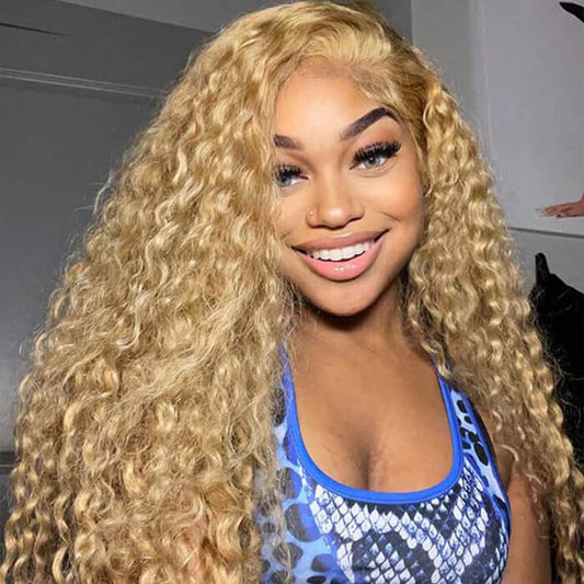 Honey Blonde #27 Water Wave Lace Front Human Hair Wig