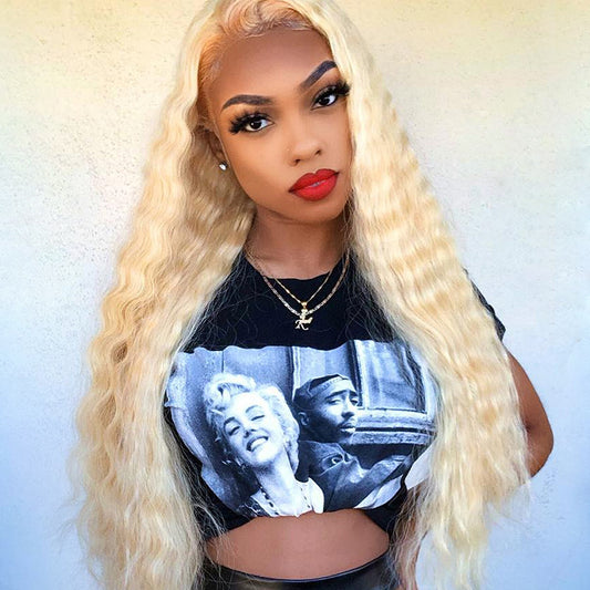 613 Blonde Deep Wave Lace Front Human Hair Wig