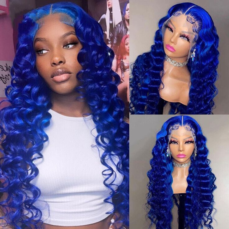 Blue Deep Wave lace front human hair wig