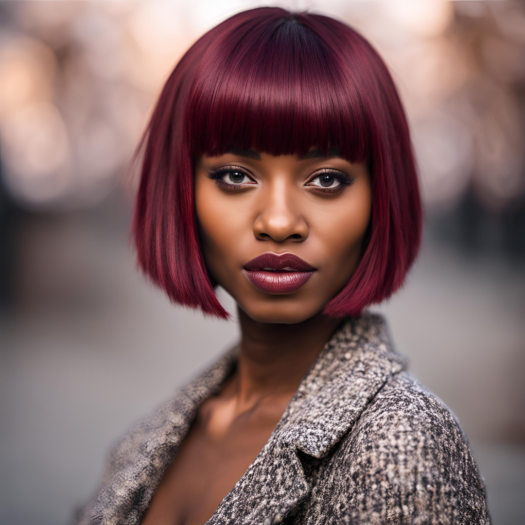 Wear and Go Burgundy Straight Bob With Bangs