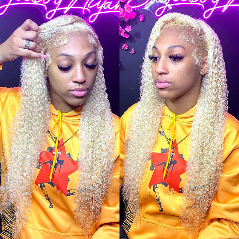 #613 Blonde Kinky Curly Lace Front Human Hair Wig