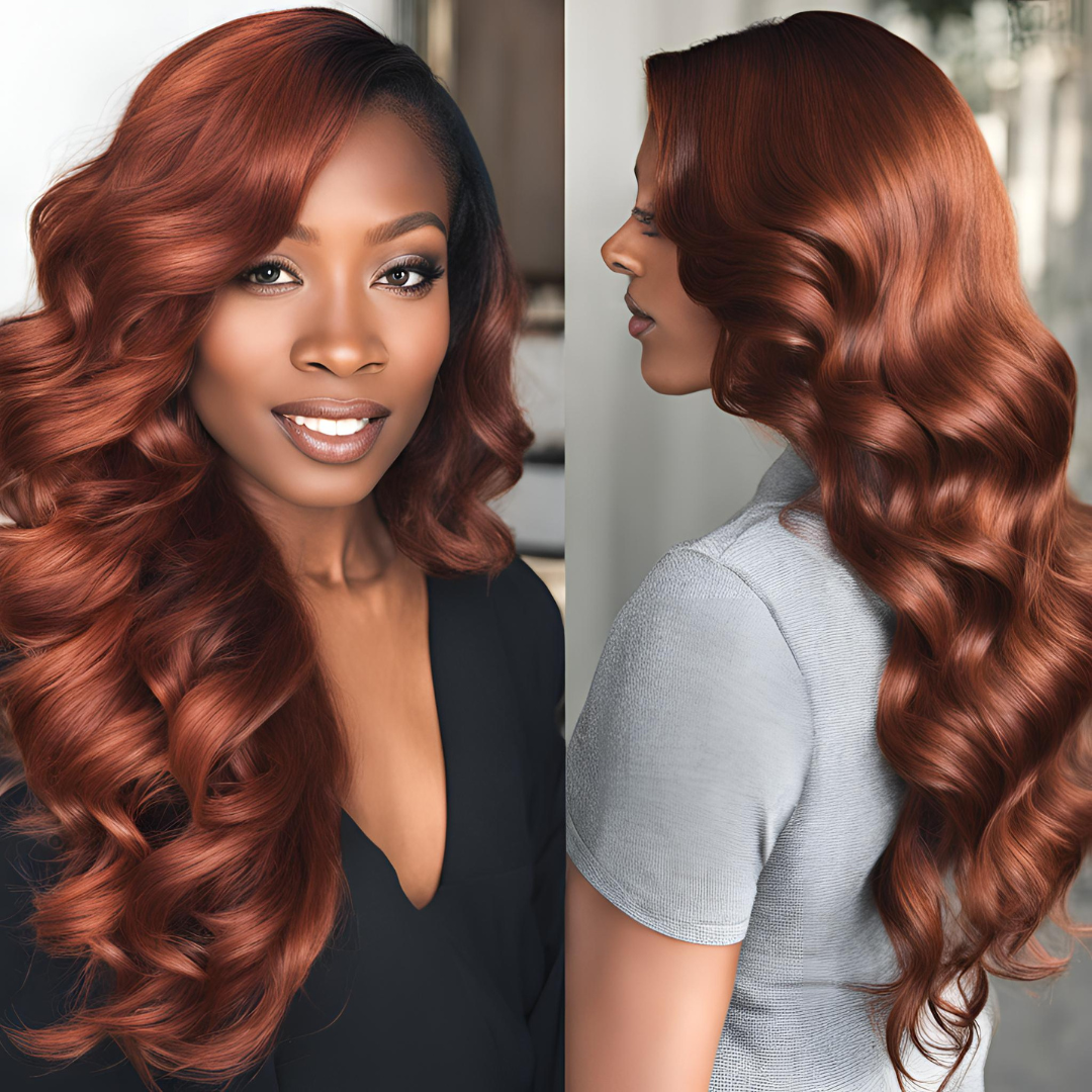 #33 Dark Auburn Body Wave Human Hair Wig with HD Lace