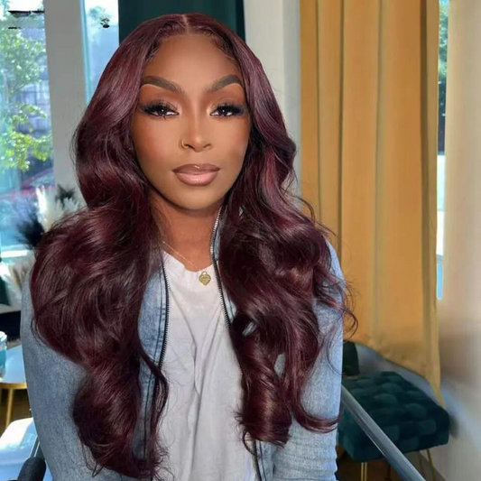 Deep Burgundy Natural Wave Lace Front Human Hair Wig