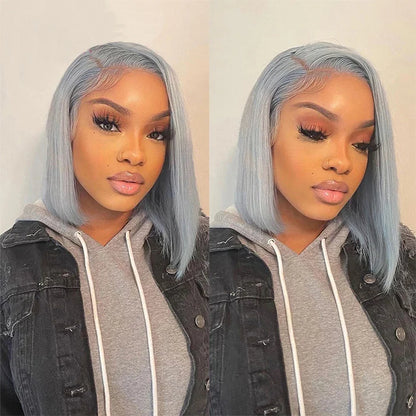 High 250 Density Silver Grey Straight Lace Front Double Drawn Bob Wig
