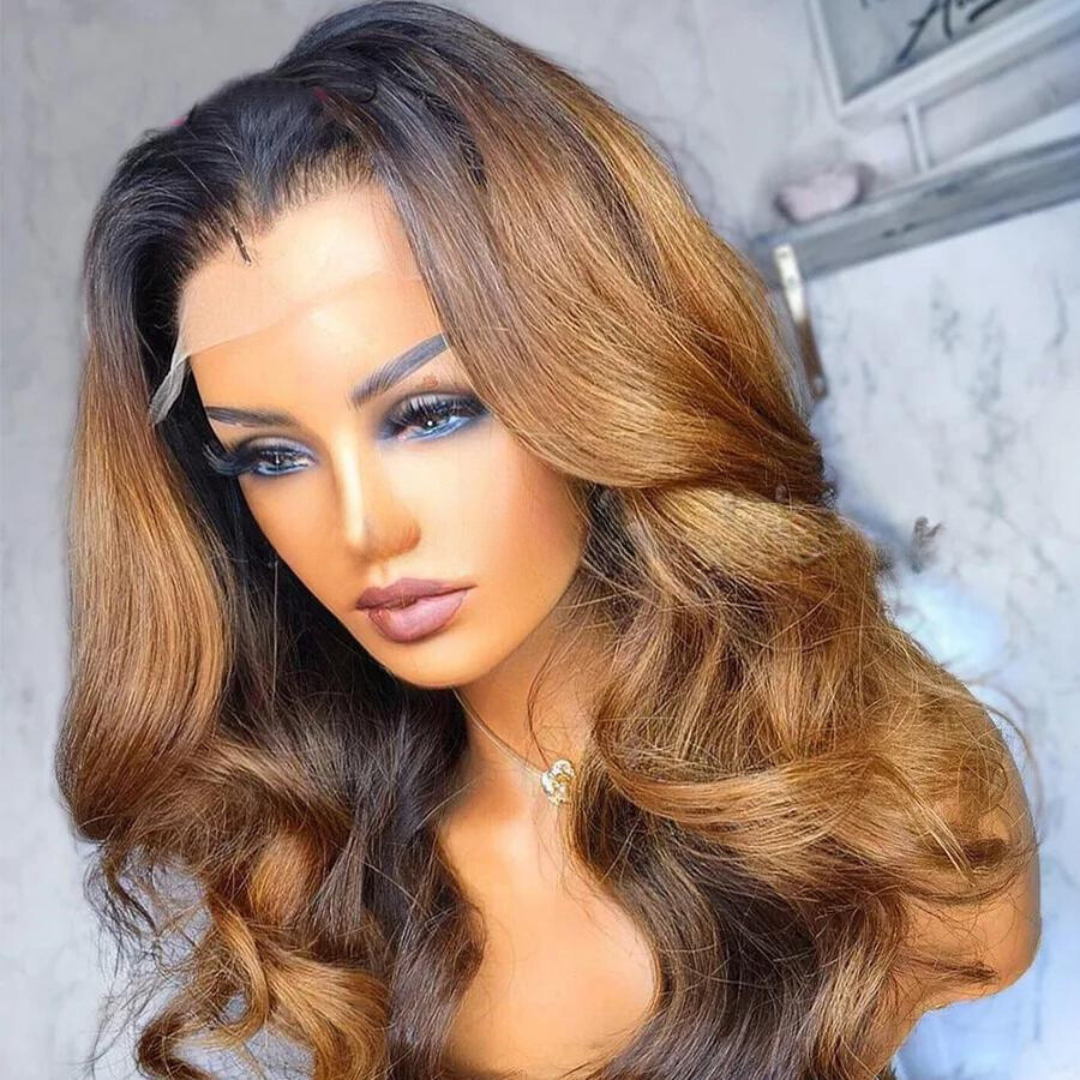 Ombre Honey Brown Loose Wave 13x4 Lace Front Human Hair Wig