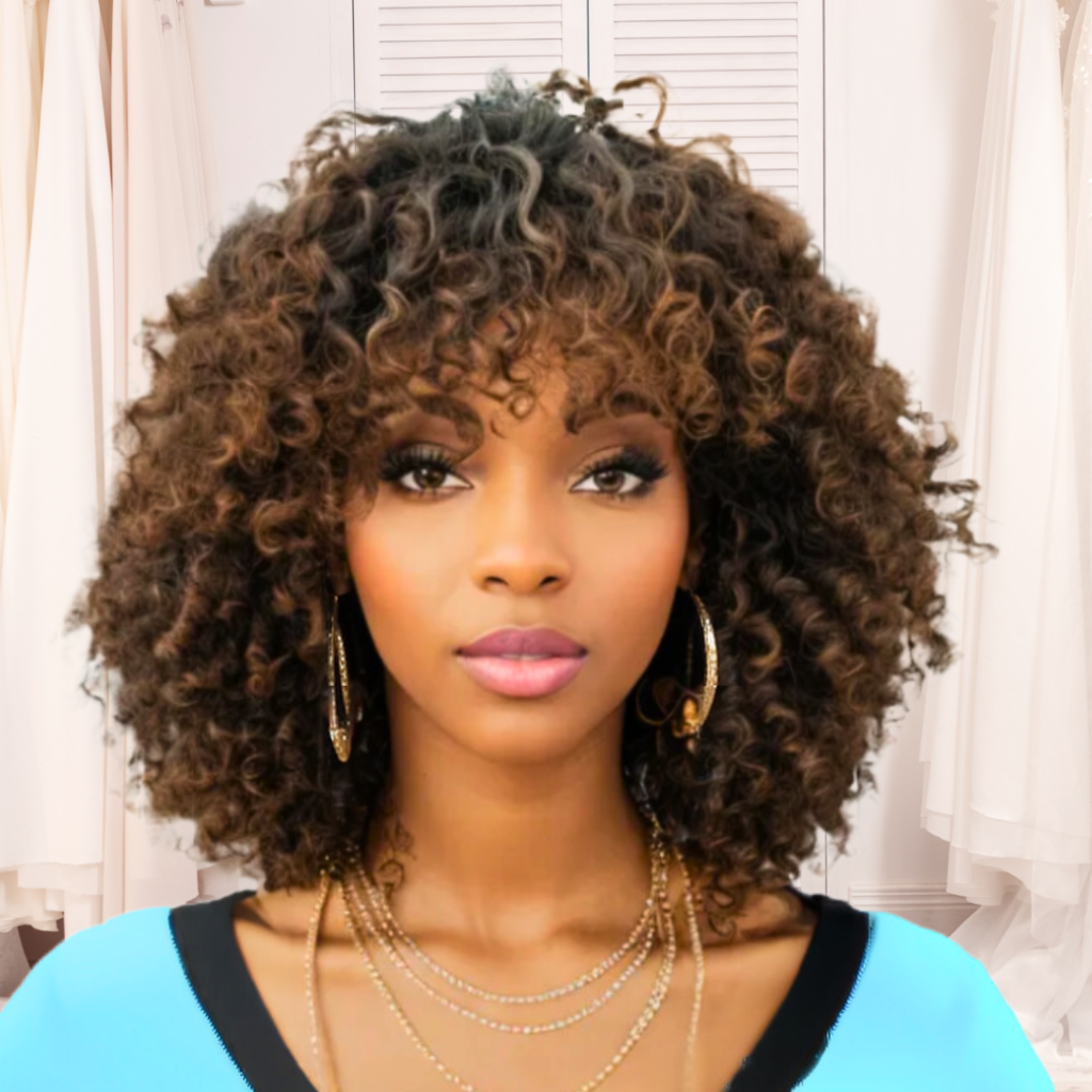 P4/30 Auburn Piano Highlight Curly Wave Fringe Bob Wig with Bangs