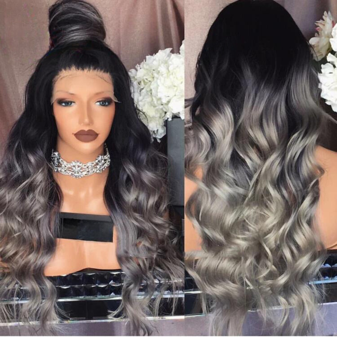 250 Density Grey Ombre Lace Front Human Hair Wig