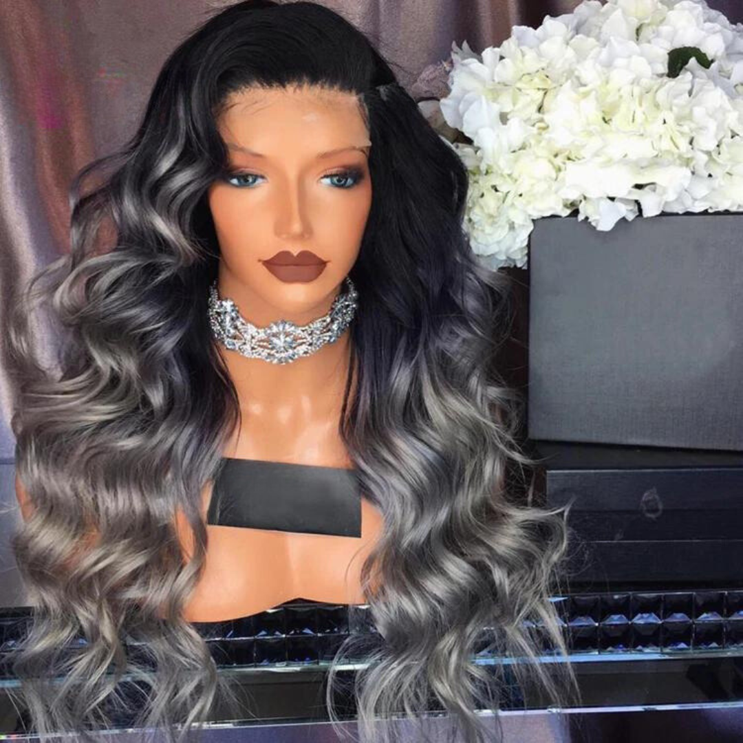 250 Density Grey Ombre Lace Front Human Hair Wig