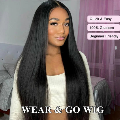 Glueless straight wig front view highlighting wear and go convenience benefits