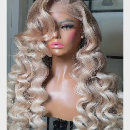  gold blonde deep wave wig video displaying natural movement and wave pattern