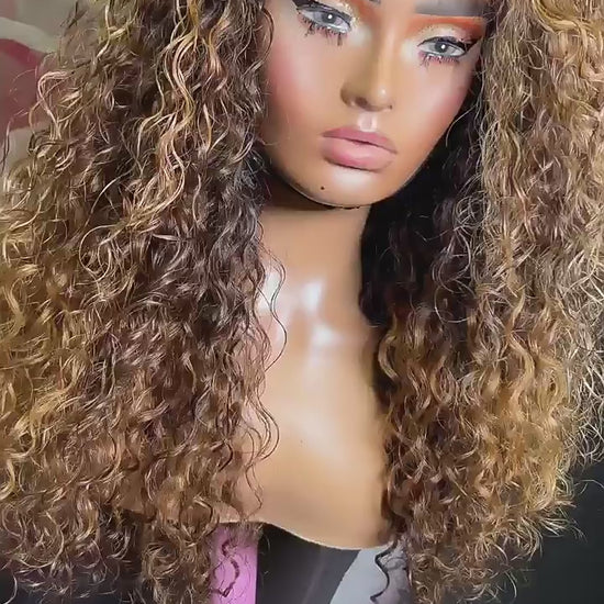 6x6honeyblondehighlightcurlywig