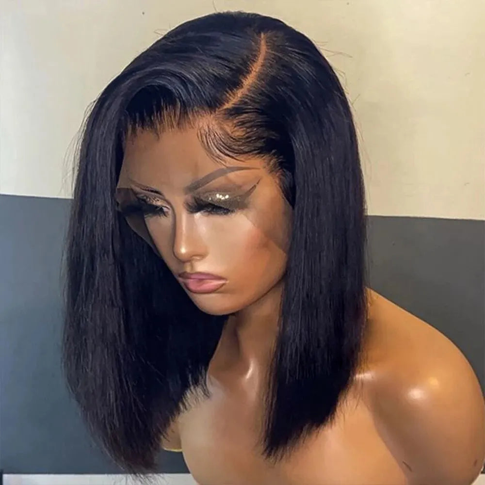 Double Drawn Straight Blunt Cut Lace Front Bob Wig