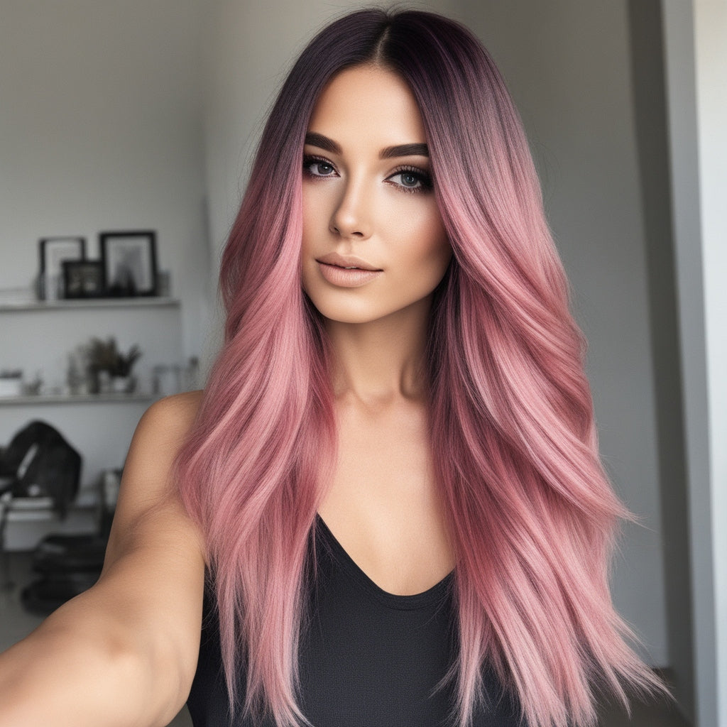 Ombre Rose Pink Straight Lace Front Human Hair Wig