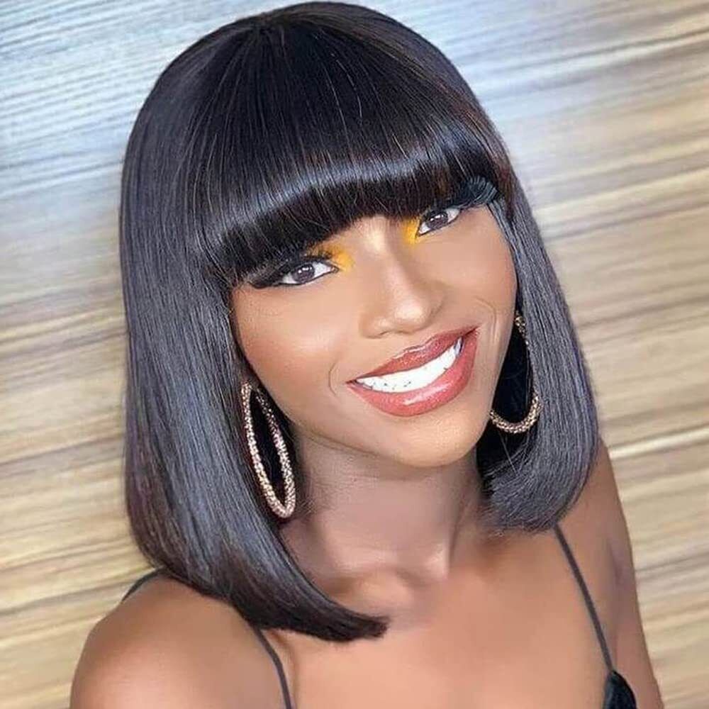 12A Grade True Scalp Silky Straight Double Drawn Bob Wig With Bangs