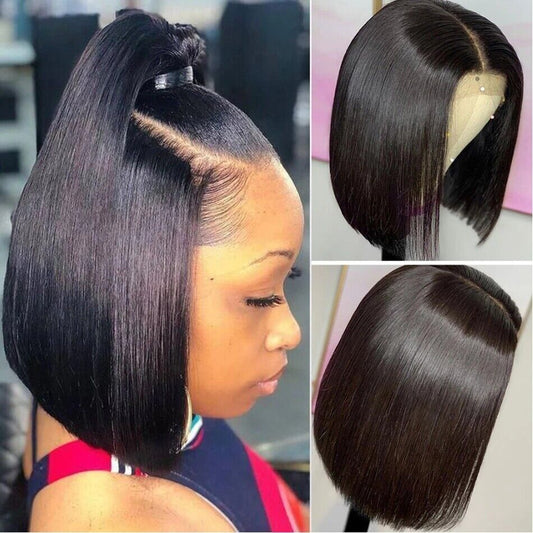 Double Drawn Straight Blunt Cut Lace Front Bob Wig