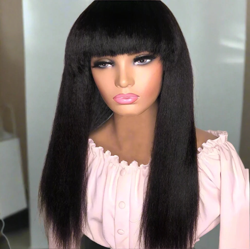 Kinky Straight Easy Install Machine Made Bob Wig With Bangs