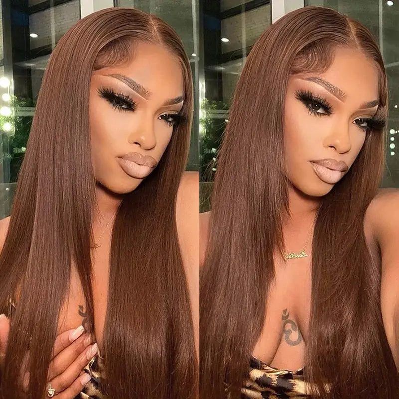 250% Density Chocolate Brown Straight Lace Front Human Hair Wig