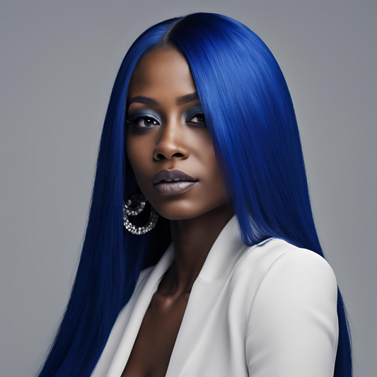 Blue Straight Transparent Lace Front Human Hair Wig