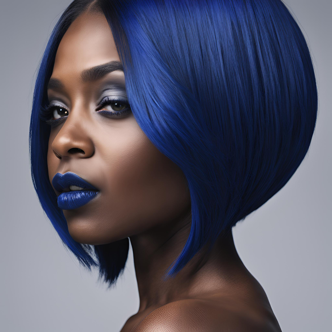 Blue Straight Transparent Lace Front Human Hair Wig