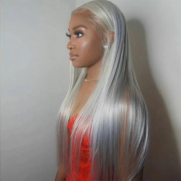 Straight High Density Silver Grey Lace Front Human Hair Wig